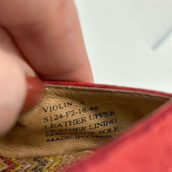 Miz Mooz Violin Red Leather Slingback Peep Toe Pumps Size 6 Button Detail - Picture 13 of 13